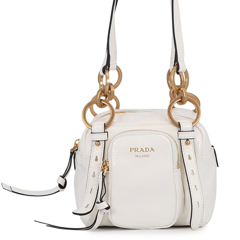 Prada Dunkle Mini Leather Handbag 1BB137 PRADA Shoulder Bag White